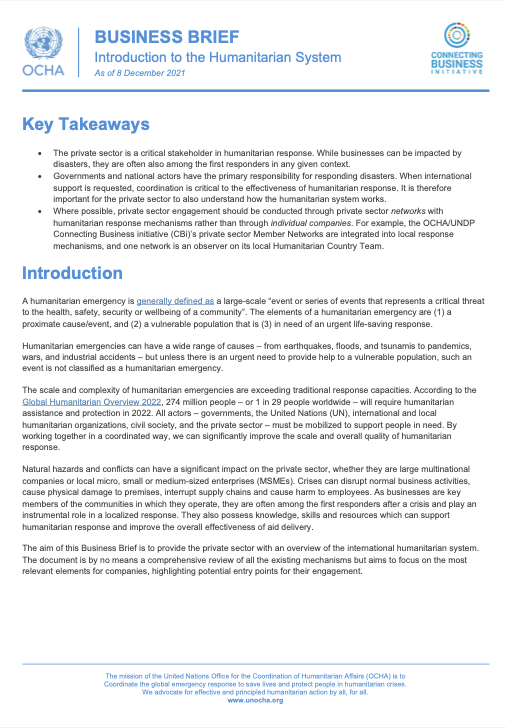 Business Brief: Introduction to the Humanitarian System