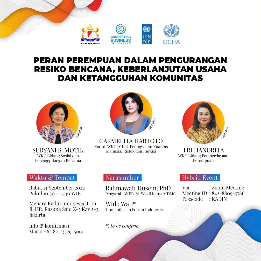 The Role of Women in Disaster Risk Reduction, Business Sustainability and Community Resilience workshop flyer