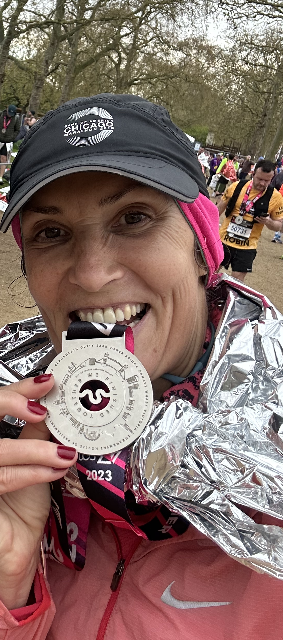 Isabelle, after finishing the London Marathon in 2023. Photo: Isabelle Salabert
