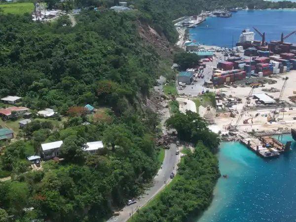 A collapsed building in Port Vila