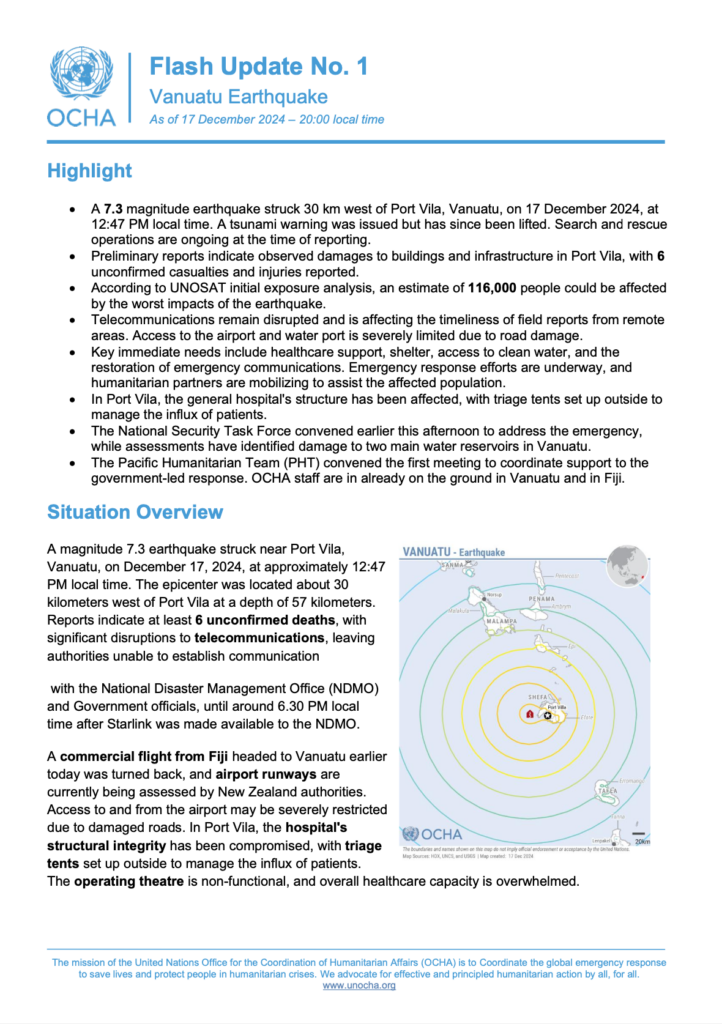 Vanuatu Earthquake: Flash Update No. 1, As of 17 December 2024 – 20:00 local time