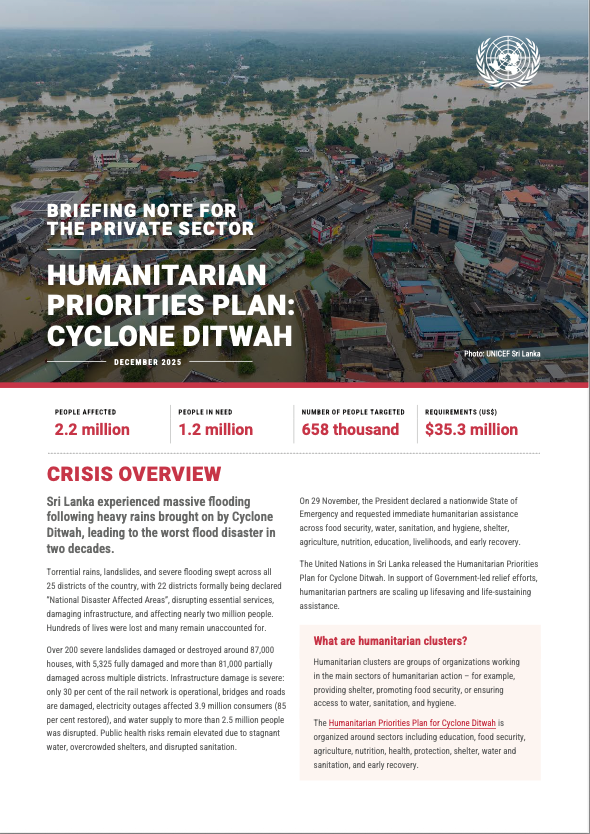 Briefing Note for the Private Sector Humanitarian Priorities Plan: Cyclone Ditwah